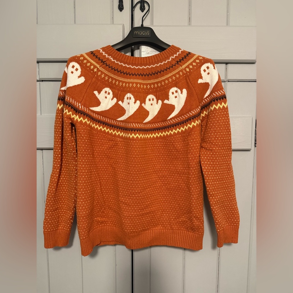 Orange Ghost Pattern Sweater - image 1